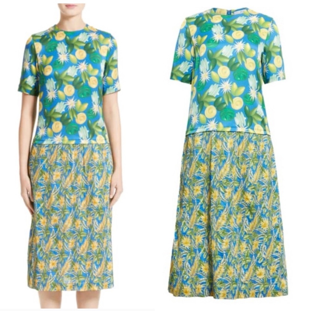 JULIEN DAVID Floral green, blue, & yellow dress
with pockets. LIKE NEW.